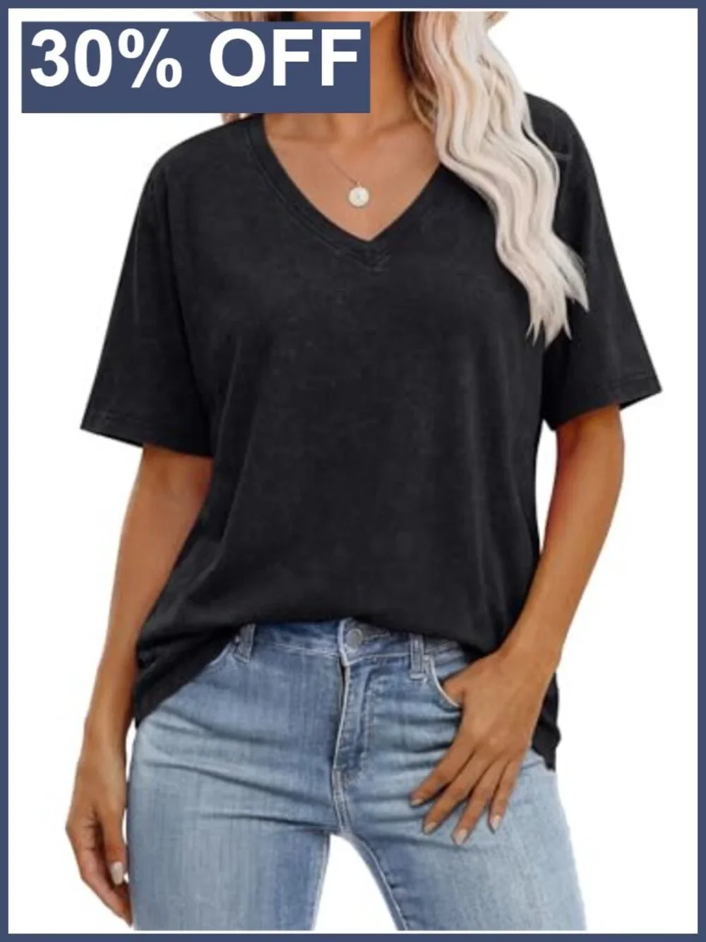 Oversized Acid Washed V-Neck Short Sleeve T-Shirt Rayon Vintage Top